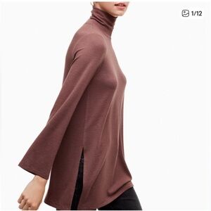 Free Wilfred Small Aritiza Brown Mock Turtleneck Tunic Side Slits Reposa knit